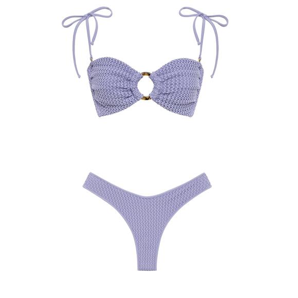 Montce Tori Ties Bandeau Bikini Top Lavender Crochet AC Lulu Bottoms Size XL NWT - Picture 3 of 14